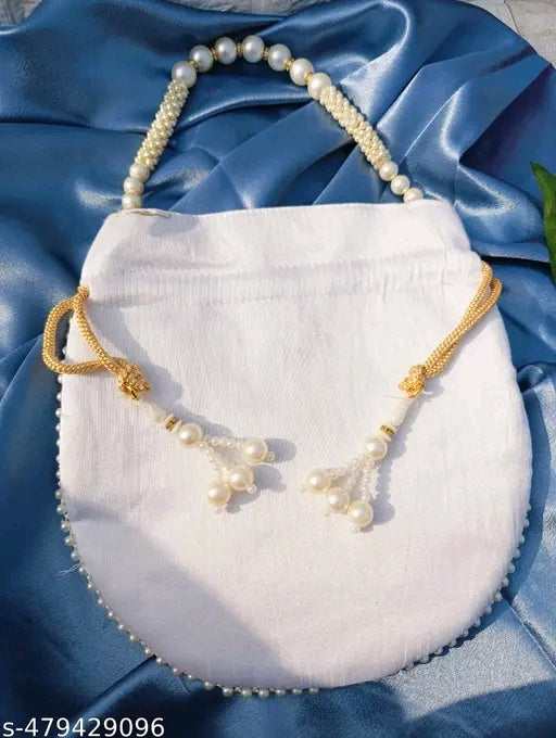 🌸White Heavy Pearl Work Potli Bag – Timeless Grace & Glamour
 🌸